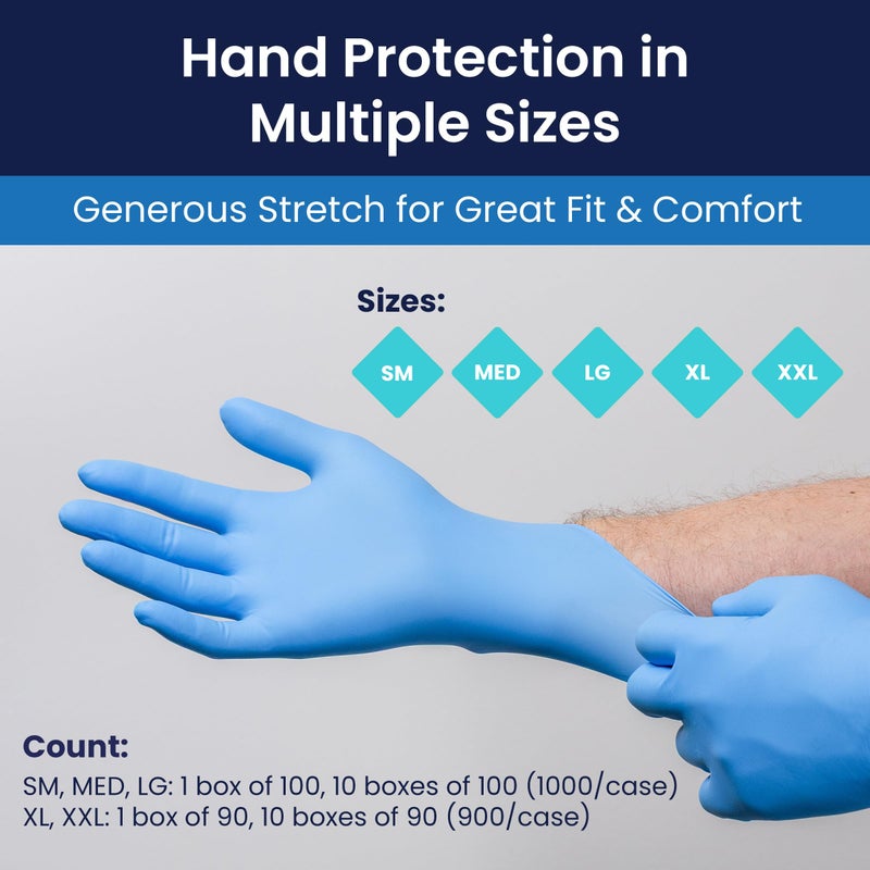 Adenna EPW442 Empower 8 Mil Powder-Free Nitrile Exam Gloves, Medical Grade, Blue, Small, Box of 100 - Image 5